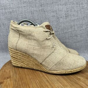 Toms Booties Women's Size 11 Burlap Canvas Rope Wrapped Boots Heels